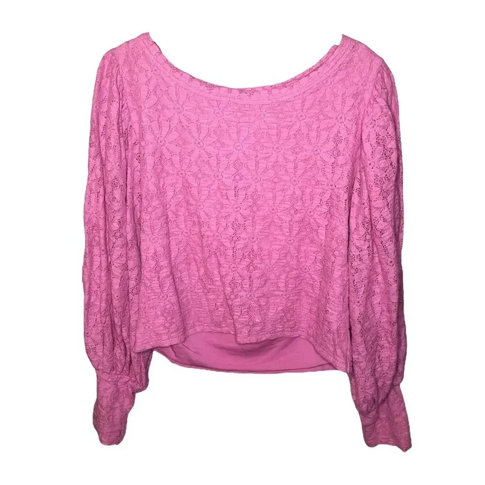 Free People Tea Time Plumeria Lace Long Sleeve Top Plumeria Size Large